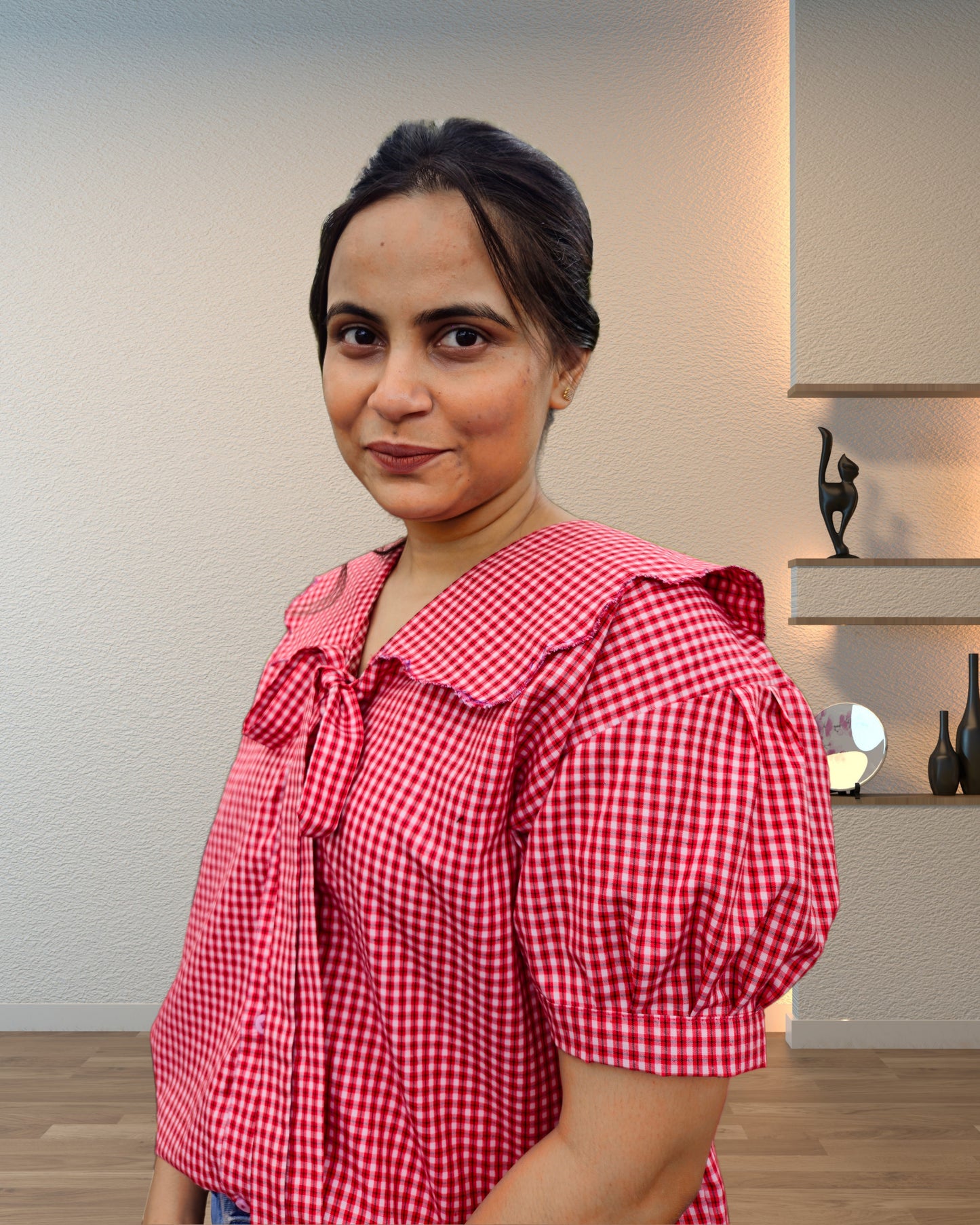 Cherry Checks Love Tie Top